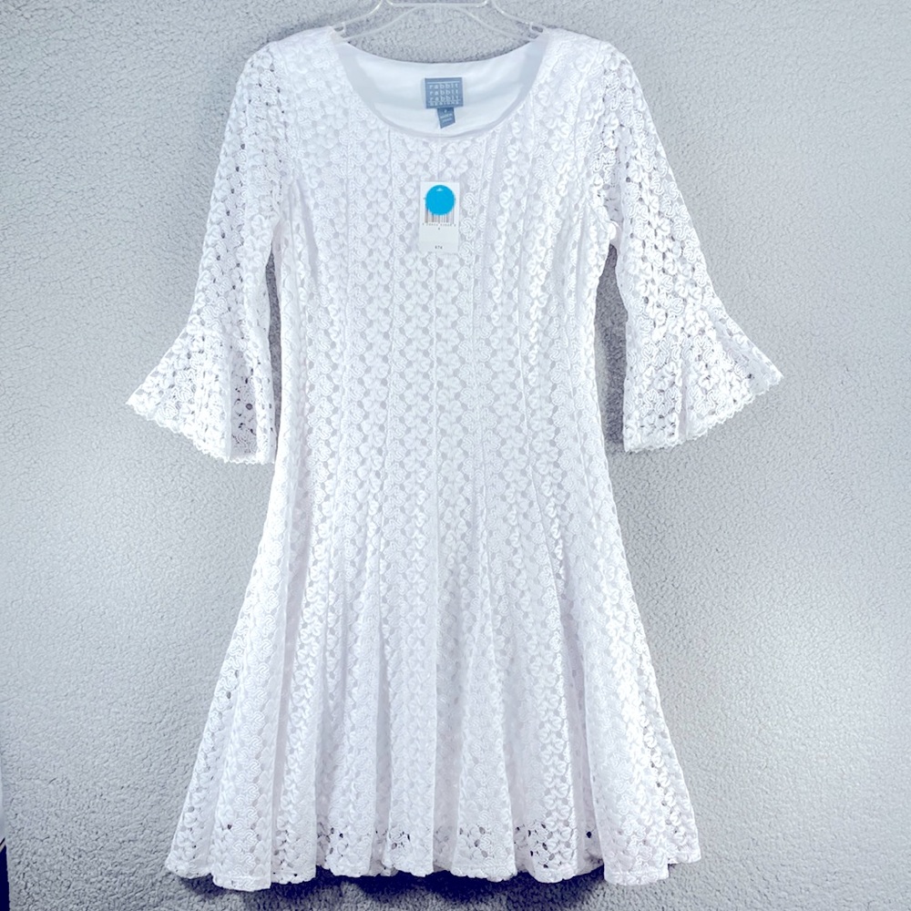 SALE Rabbit Rabbit Rabbit Women's White Lace Dress Lined Flowy Graduation Size 4